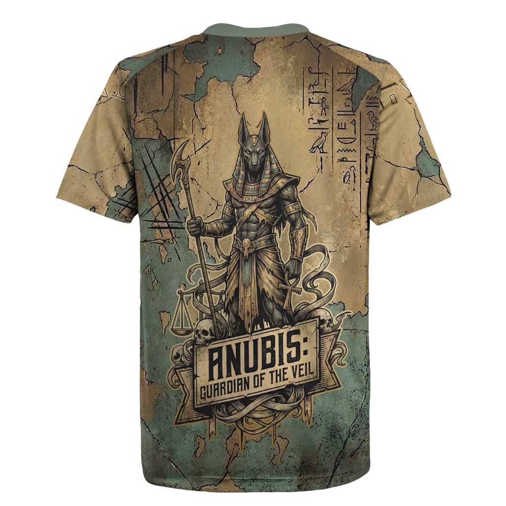 Anubis Rugby Jersey Ancient Egyptian Aged Papyrus, Scales of Justice, and Egyptian Hieroglyph - Wonder Print Shop