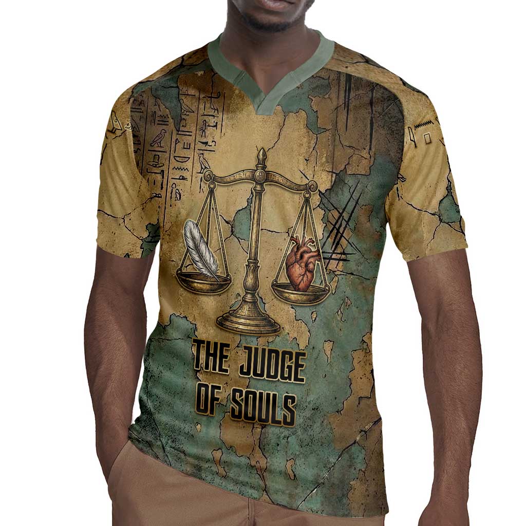 Anubis Rugby Jersey Ancient Egyptian Aged Papyrus, Scales of Justice, and Egyptian Hieroglyph - Wonder Print Shop