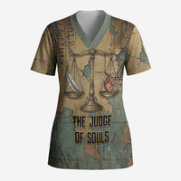 Anubis Scrub Top Ancient Egyptian Aged Papyrus, Scales of Justice, and Egyptian Hieroglyph - Wonder Print Shop