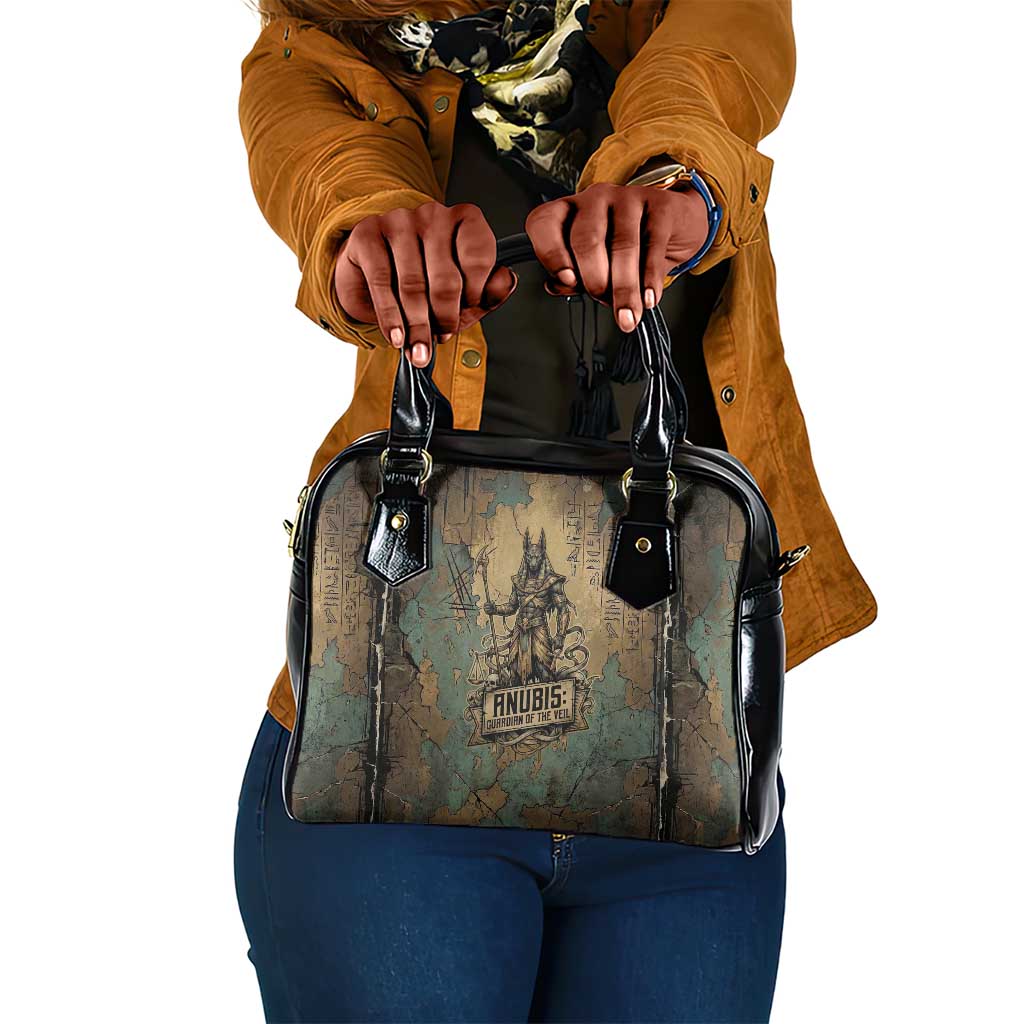 Anubis Shoulder Handbag Ancient Egyptian Aged Papyrus, Scales of Justice, and Egyptian Hieroglyph - Wonder Print Shop