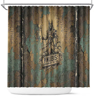 Anubis Shower Curtain Ancient Egyptian Aged Papyrus, Scales of Justice, and Egyptian Hieroglyph - Wonder Print Shop
