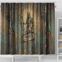 Anubis Shower Curtain Ancient Egyptian Aged Papyrus, Scales of Justice, and Egyptian Hieroglyph - Wonder Print Shop