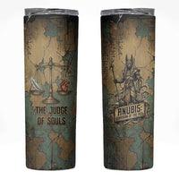 Anubis Skinny Tumbler Ancient Egyptian Aged Papyrus, Scales of Justice, and Egyptian Hieroglyph - Wonder Print Shop