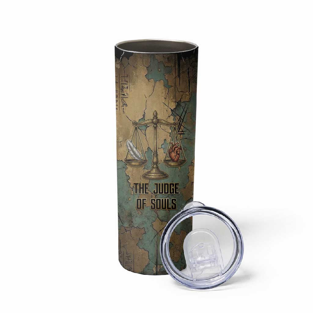 Anubis Skinny Tumbler Ancient Egyptian Aged Papyrus, Scales of Justice, and Egyptian Hieroglyph - Wonder Print Shop