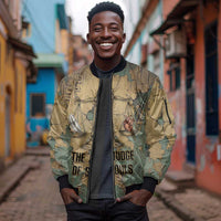 Anubis Sleeve Zip Bomber Jacket Ancient Egyptian Aged Papyrus, Scales of Justice, and Egyptian Hieroglyph - Wonder Print Shop
