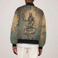 Anubis Sleeve Zip Bomber Jacket Ancient Egyptian Aged Papyrus, Scales of Justice, and Egyptian Hieroglyph - Wonder Print Shop