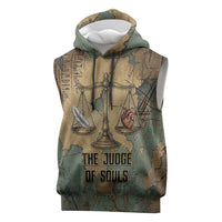 Anubis Sleeveless Hoodie Ancient Egyptian Aged Papyrus, Scales of Justice, and Egyptian Hieroglyph - Wonder Print Shop