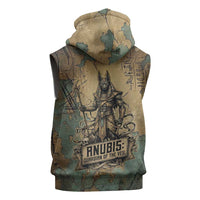 Anubis Sleeveless Hoodie Ancient Egyptian Aged Papyrus, Scales of Justice, and Egyptian Hieroglyph - Wonder Print Shop