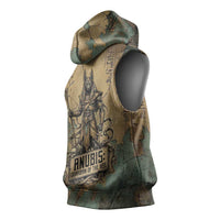 Anubis Sleeveless Hoodie Ancient Egyptian Aged Papyrus, Scales of Justice, and Egyptian Hieroglyph - Wonder Print Shop