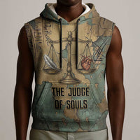 Anubis Sleeveless Hoodie Ancient Egyptian Aged Papyrus, Scales of Justice, and Egyptian Hieroglyph - Wonder Print Shop