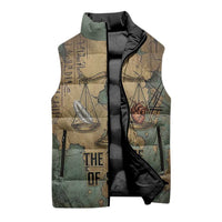 Anubis Sleeveless Puffer Jacket Ancient Egyptian Aged Papyrus, Scales of Justice, and Egyptian Hieroglyph - Wonder Print Shop