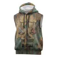 Anubis Sleeveless Zip Hoodie Ancient Egyptian Aged Papyrus, Scales of Justice, and Egyptian Hieroglyph - Wonder Print Shop