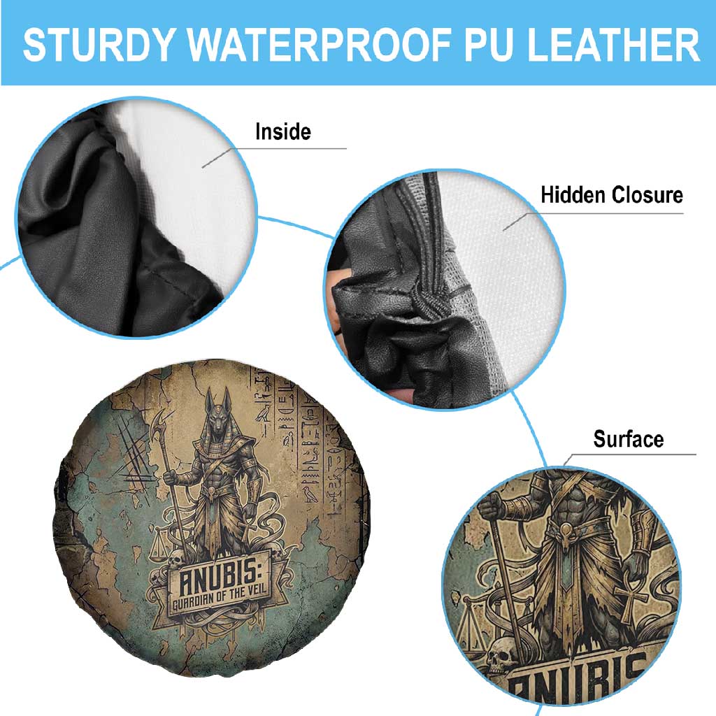 Anubis Spare Tire Cover Ancient Egyptian Aged Papyrus, Scales of Justice, and Egyptian Hieroglyph - Wonder Print Shop