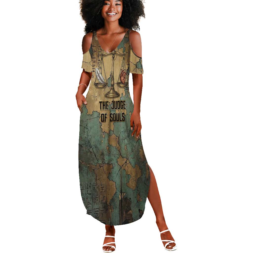 Anubis Summer Maxi Dress Ancient Egyptian Aged Papyrus, Scales of Justice, and Egyptian Hieroglyph - Wonder Print Shop