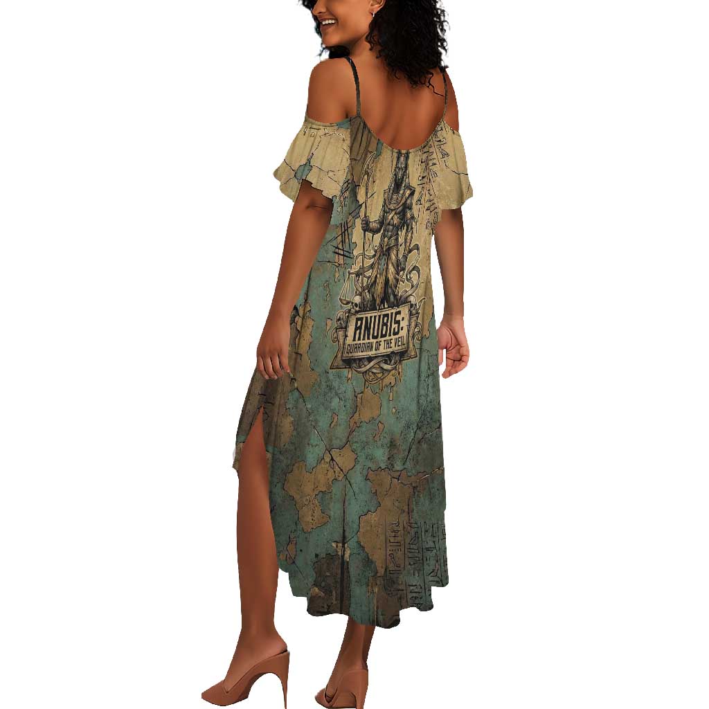 Anubis Summer Maxi Dress Ancient Egyptian Aged Papyrus, Scales of Justice, and Egyptian Hieroglyph - Wonder Print Shop