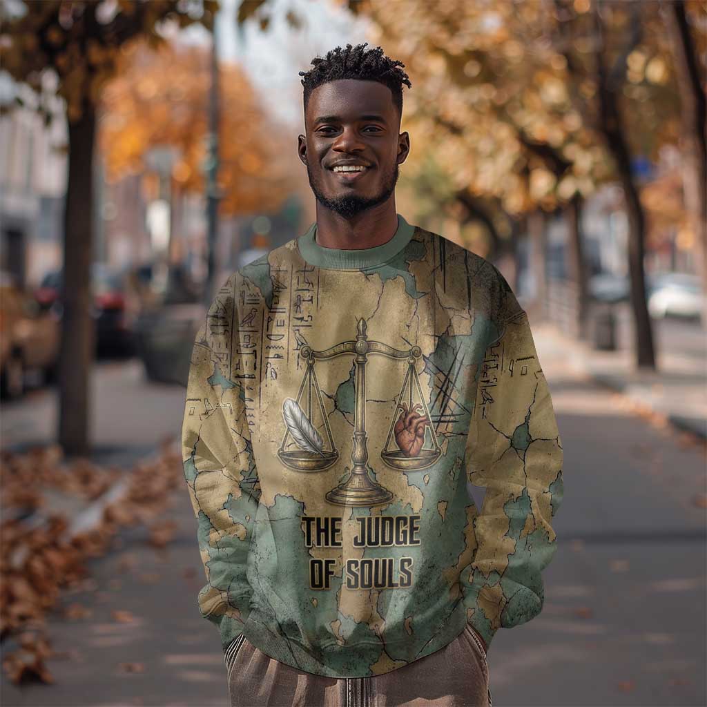 Anubis Sweatshirt Ancient Egyptian Aged Papyrus, Scales of Justice, and Egyptian Hieroglyph - Wonder Print Shop