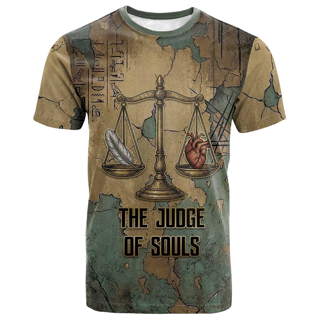 Anubis T shirt Ancient Egyptian Aged Papyrus, Scales of Justice, and Egyptian Hieroglyph - Wonder Print Shop