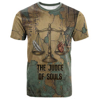 Anubis T shirt Ancient Egyptian Aged Papyrus, Scales of Justice, and Egyptian Hieroglyph - Wonder Print Shop