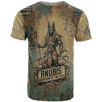 Anubis T shirt Ancient Egyptian Aged Papyrus, Scales of Justice, and Egyptian Hieroglyph - Wonder Print Shop