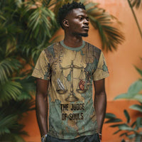 Anubis T shirt Ancient Egyptian Aged Papyrus, Scales of Justice, and Egyptian Hieroglyph - Wonder Print Shop