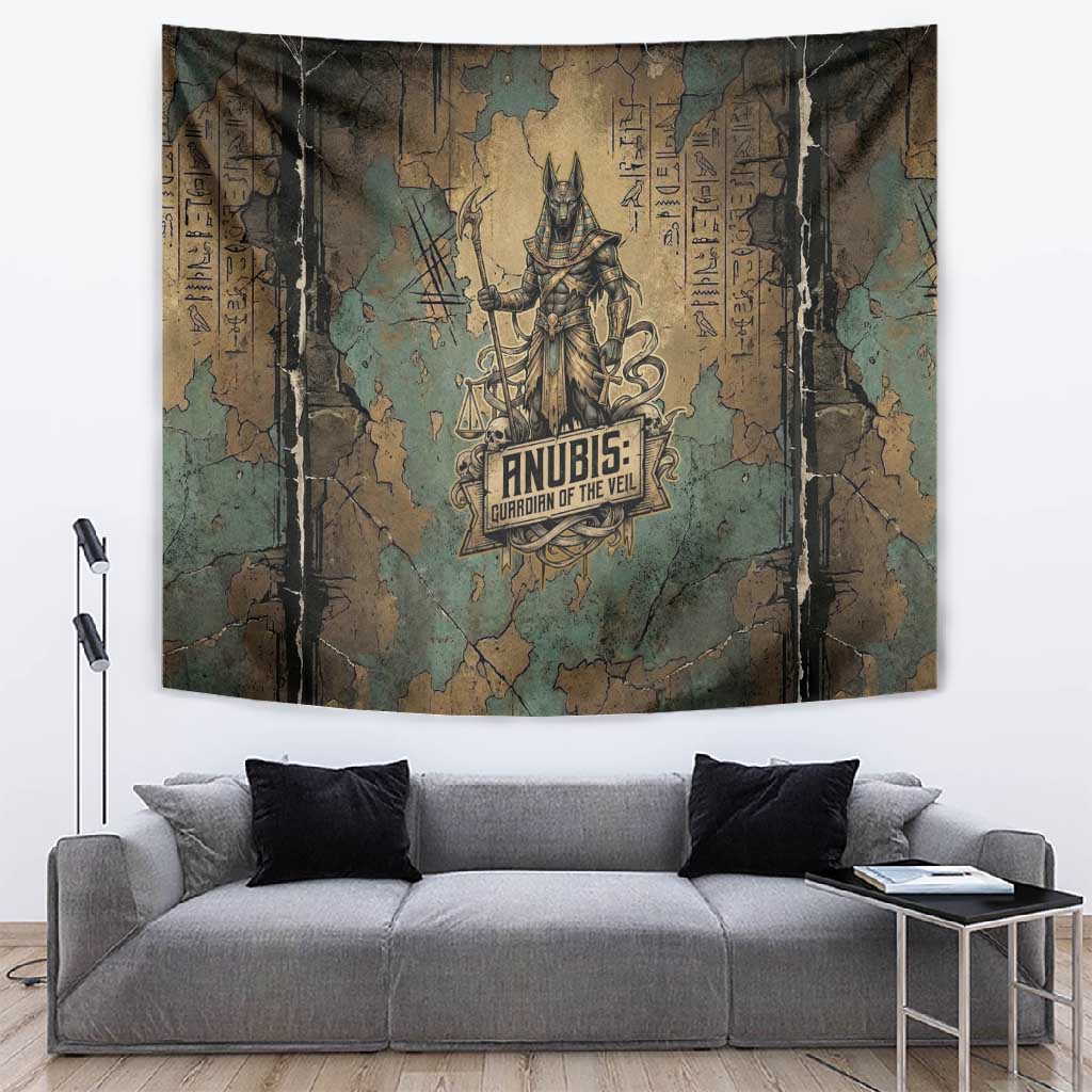 Anubis Tapestry Ancient Egyptian Aged Papyrus, Scales of Justice, and Egyptian Hieroglyph - Wonder Print Shop
