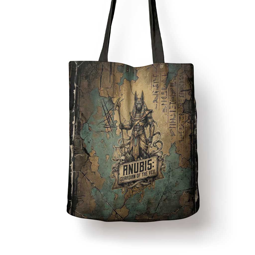 Anubis Tote Bag Ancient Egyptian Aged Papyrus, Scales of Justice, and Egyptian Hieroglyph - Wonder Print Shop