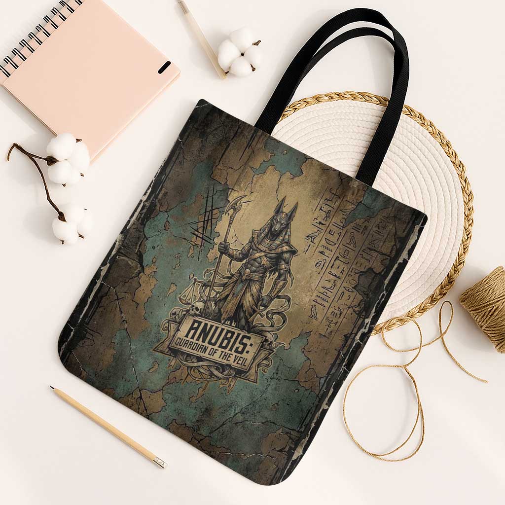 Anubis Tote Bag Ancient Egyptian Aged Papyrus, Scales of Justice, and Egyptian Hieroglyph - Wonder Print Shop
