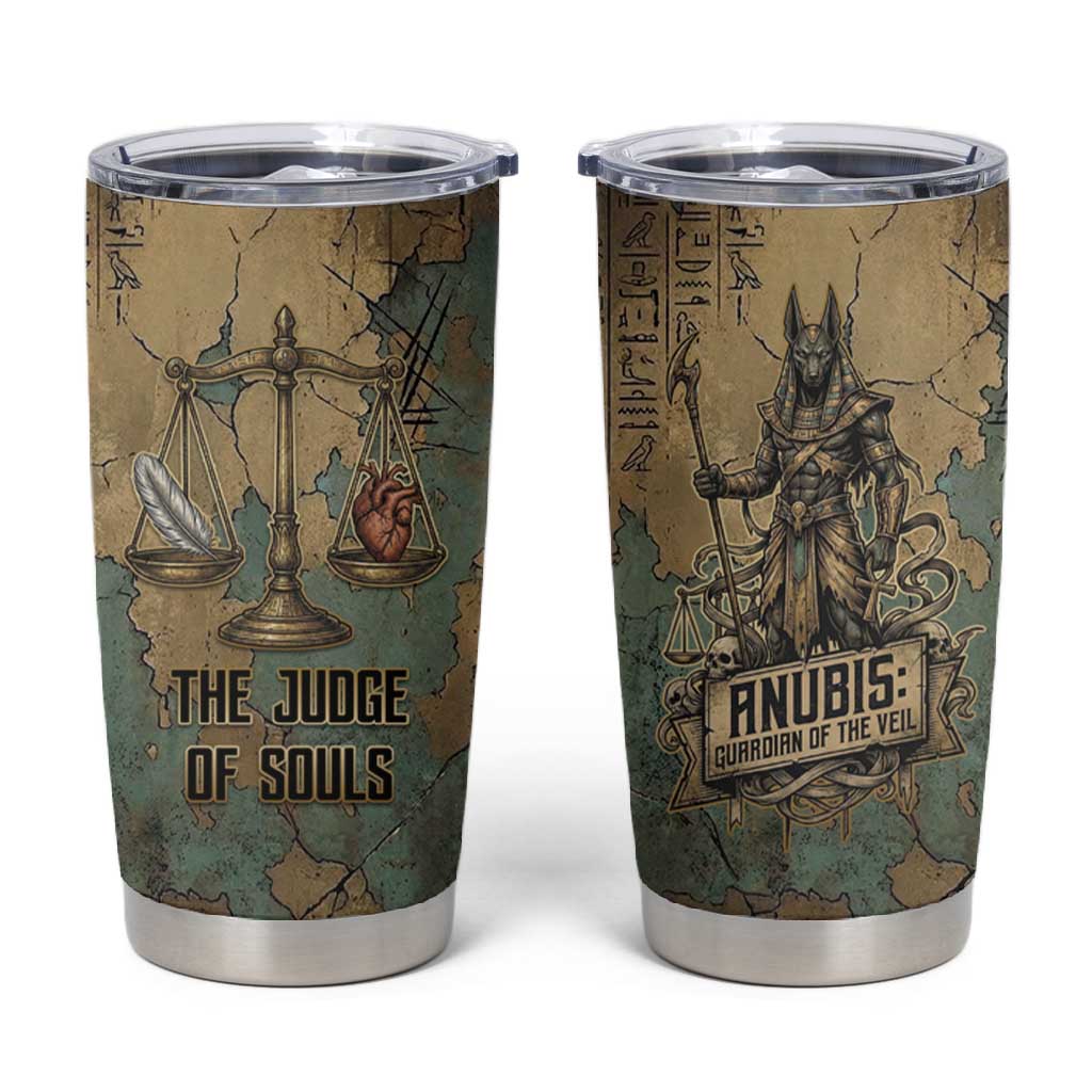 Anubis Tumbler Cup Ancient Egyptian Aged Papyrus, Scales of Justice, and Egyptian Hieroglyph - Wonder Print Shop
