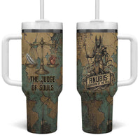 Anubis Tumbler With Handle Ancient Egyptian Aged Papyrus, Scales of Justice, and Egyptian Hieroglyph - Wonder Print Shop