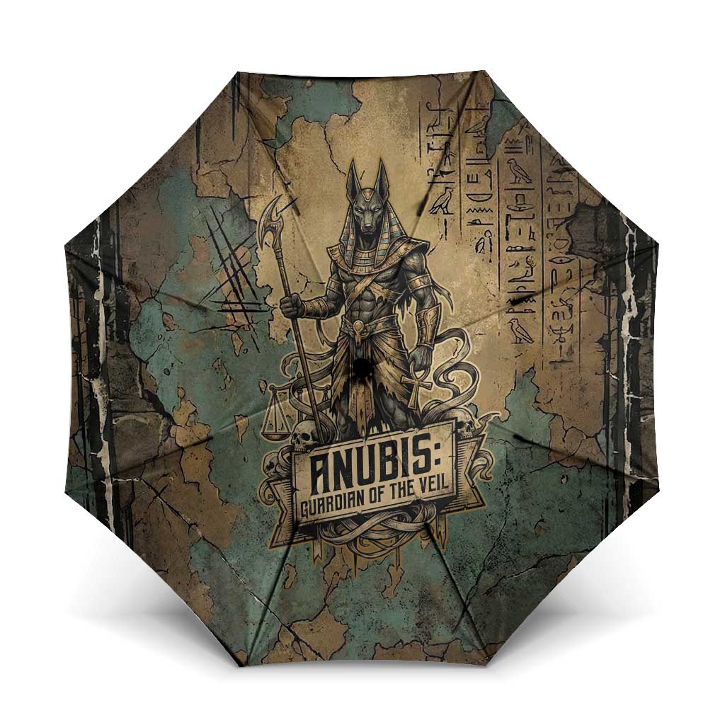 Anubis Umbrella Ancient Egyptian Aged Papyrus, Scales of Justice, and Egyptian Hieroglyph - Wonder Print Shop
