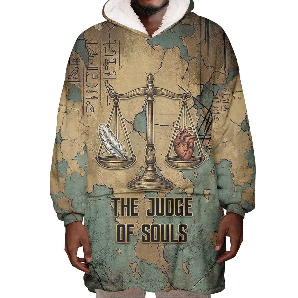 Anubis Wearable Blanket Hoodie Ancient Egyptian Aged Papyrus, Scales of Justice, and Egyptian Hieroglyph - Wonder Print Shop
