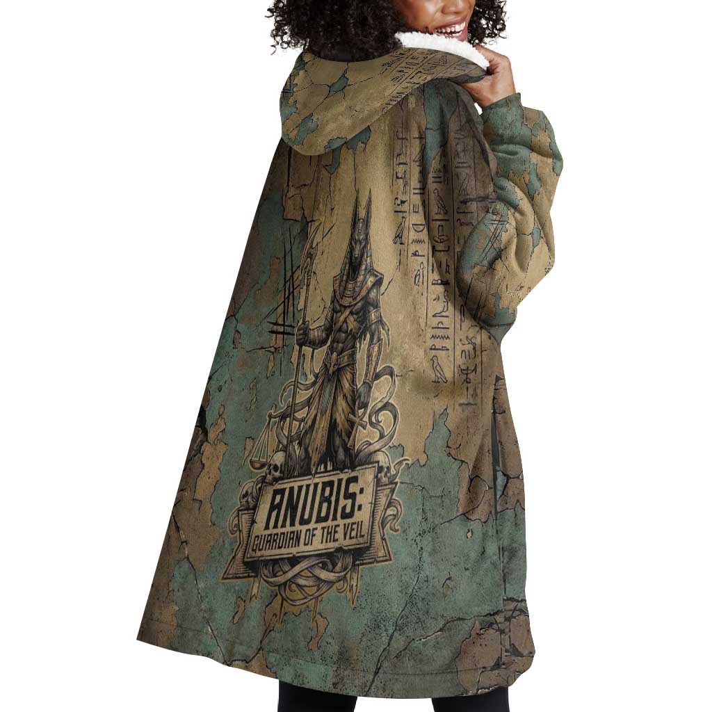 Anubis Wearable Blanket Hoodie Ancient Egyptian Aged Papyrus, Scales of Justice, and Egyptian Hieroglyph - Wonder Print Shop
