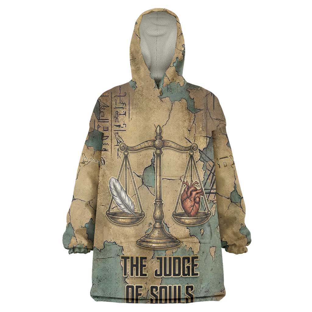Anubis Wearable Blanket Hoodie Ancient Egyptian Aged Papyrus, Scales of Justice, and Egyptian Hieroglyph - Wonder Print Shop