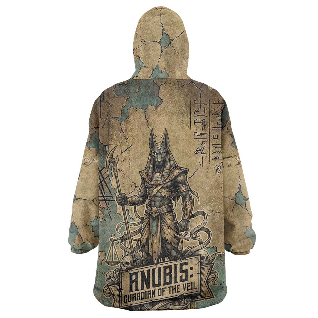 Anubis Wearable Blanket Hoodie Ancient Egyptian Aged Papyrus, Scales of Justice, and Egyptian Hieroglyph - Wonder Print Shop