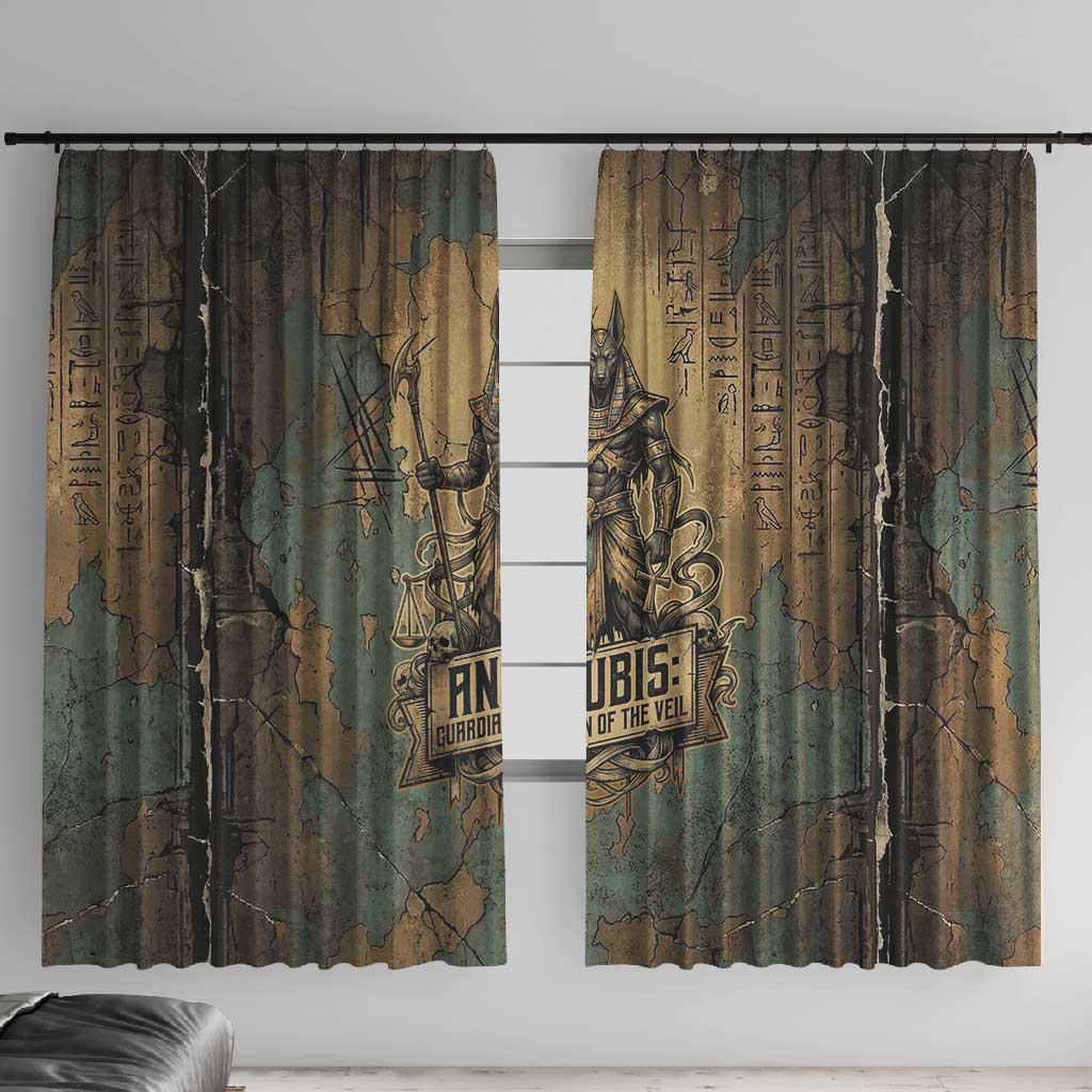 Anubis Window Curtain Ancient Egyptian Aged Papyrus, Scales of Justice, and Egyptian Hieroglyph - Wonder Print Shop