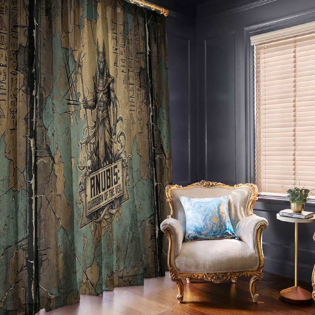 Anubis Window Curtain Ancient Egyptian Aged Papyrus, Scales of Justice, and Egyptian Hieroglyph - Wonder Print Shop