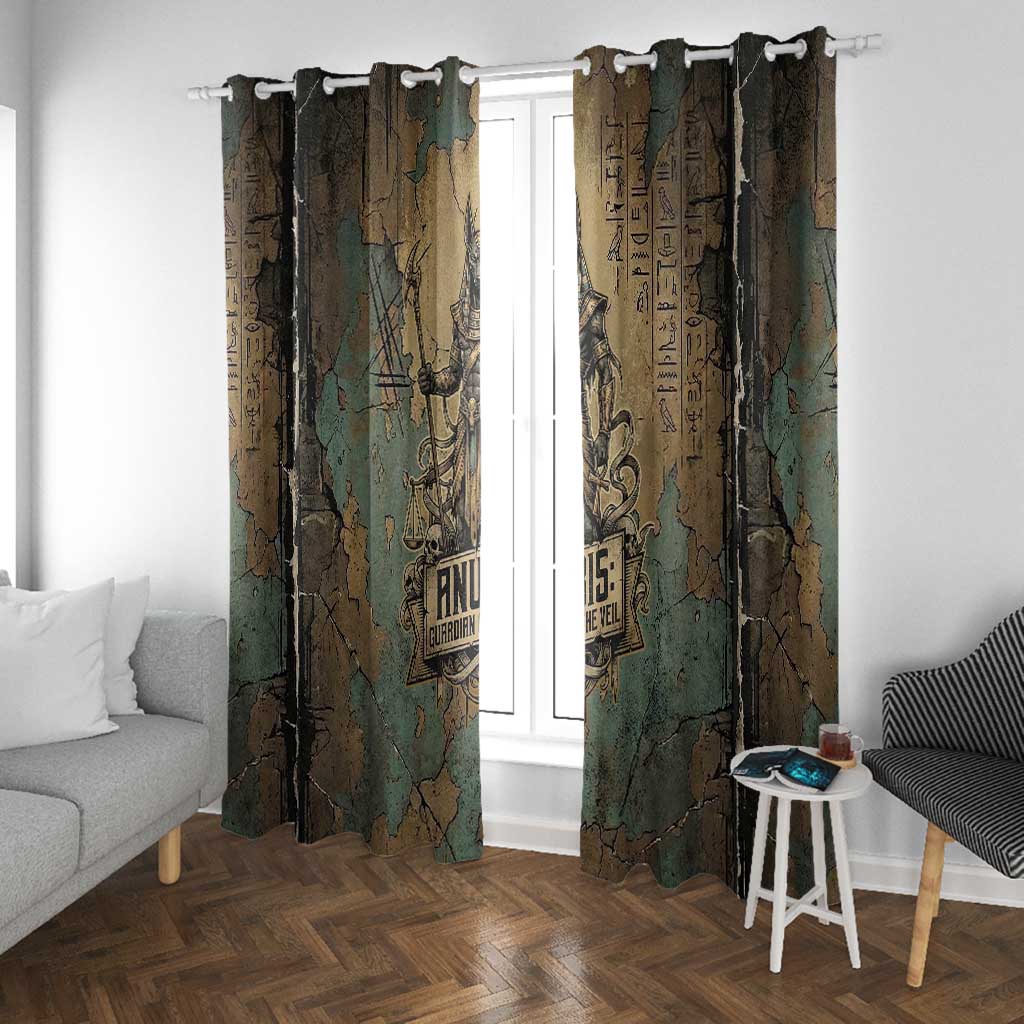 Anubis Window Curtain Ancient Egyptian Aged Papyrus, Scales of Justice, and Egyptian Hieroglyph - Wonder Print Shop