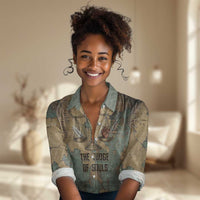 Anubis Women Casual Shirt Ancient Egyptian Aged Papyrus, Scales of Justice, and Egyptian Hieroglyph - Wonder Print Shop