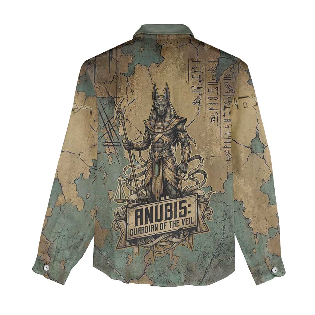 Anubis Women Casual Shirt Ancient Egyptian Aged Papyrus, Scales of Justice, and Egyptian Hieroglyph - Wonder Print Shop