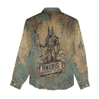 Anubis Women Casual Shirt Ancient Egyptian Aged Papyrus, Scales of Justice, and Egyptian Hieroglyph - Wonder Print Shop