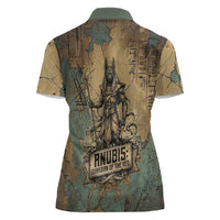 Anubis Women Polo Shirt Ancient Egyptian Aged Papyrus, Scales of Justice, and Egyptian Hieroglyph - Wonder Print Shop