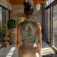 Anubis Women Sleeveless Polo Shirt Ancient Egyptian Aged Papyrus, Scales of Justice, and Egyptian Hieroglyph - Wonder Print Shop
