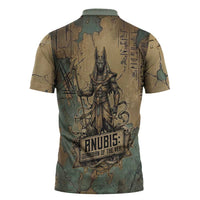 Anubis Zipper Polo Shirt Ancient Egyptian Aged Papyrus, Scales of Justice, and Egyptian Hieroglyph - Wonder Print Shop