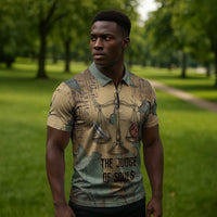 Anubis Zipper Polo Shirt Ancient Egyptian Aged Papyrus, Scales of Justice, and Egyptian Hieroglyph - Wonder Print Shop