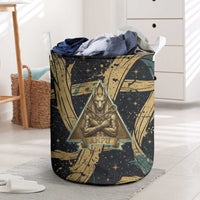 Anubis Ancient Egyptian Laundry Basket with Starry Mummy Wrap Pattern, Anubis Warrior Illustration, and Pyramid - Wonder Print Shop