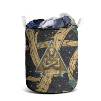 Anubis Ancient Egyptian Laundry Basket with Starry Mummy Wrap Pattern, Anubis Warrior Illustration, and Pyramid - Wonder Print Shop