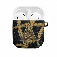 Anubis Ancient Egyptian AirPods Case with Starry Mummy Wrap Pattern, Anubis Warrior Illustration, and Pyramid - Wonder Print Shop