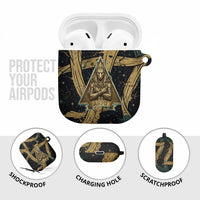 Anubis Ancient Egyptian AirPods Case with Starry Mummy Wrap Pattern, Anubis Warrior Illustration, and Pyramid - Wonder Print Shop