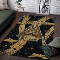 Anubis Ancient Egyptian Area Rug with Starry Mummy Wrap Pattern, Anubis Warrior Illustration, and Pyramid - Wonder Print Shop