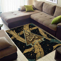 Anubis Ancient Egyptian Area Rug with Starry Mummy Wrap Pattern, Anubis Warrior Illustration, and Pyramid - Wonder Print Shop